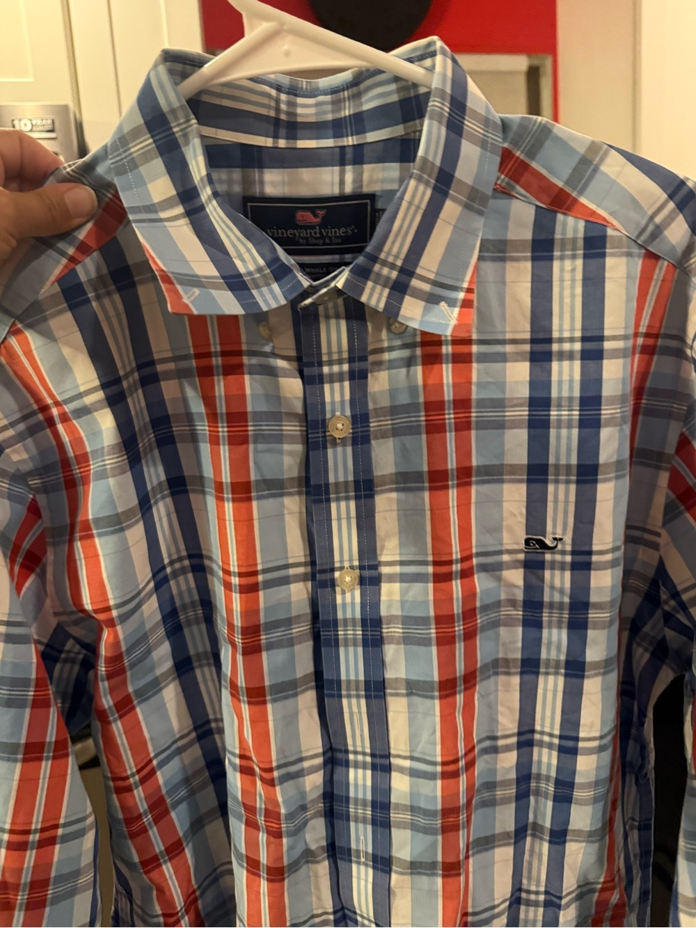 Vineyard Vines Light Blue & Red Plaid Button-Down Shirt Slim Fit Whale shirt LG